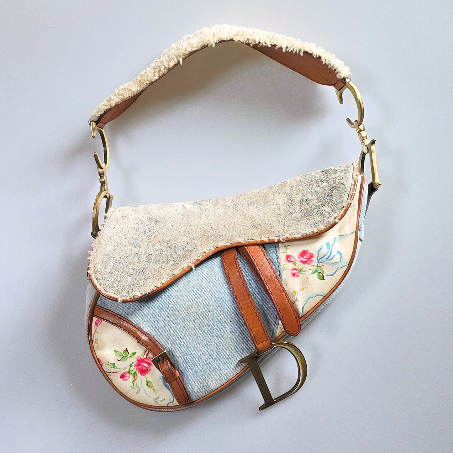 Dior Saddle Bag Denim Shearling