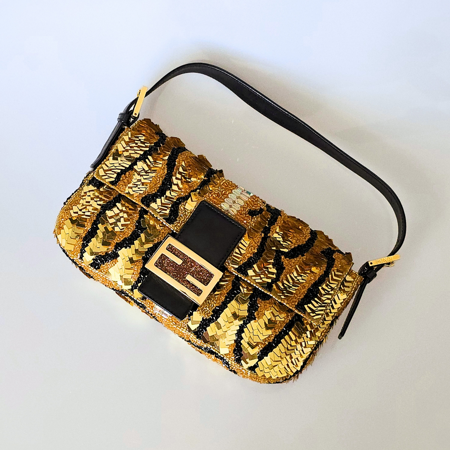 Fendi Baguette Gold Sequined Beaded
