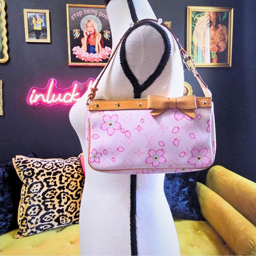 Louis Vuitton Limited Edition Takashi Murakami Cherry Blossom Pochette Sakura Pink