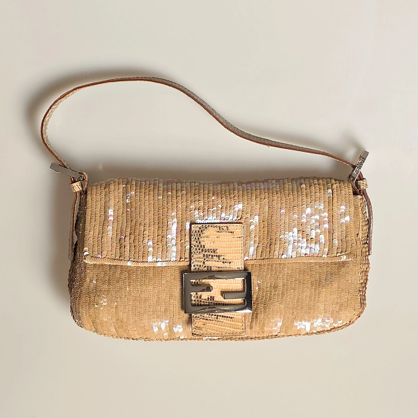 Fendi Baguette Nude Iridescent Sequins