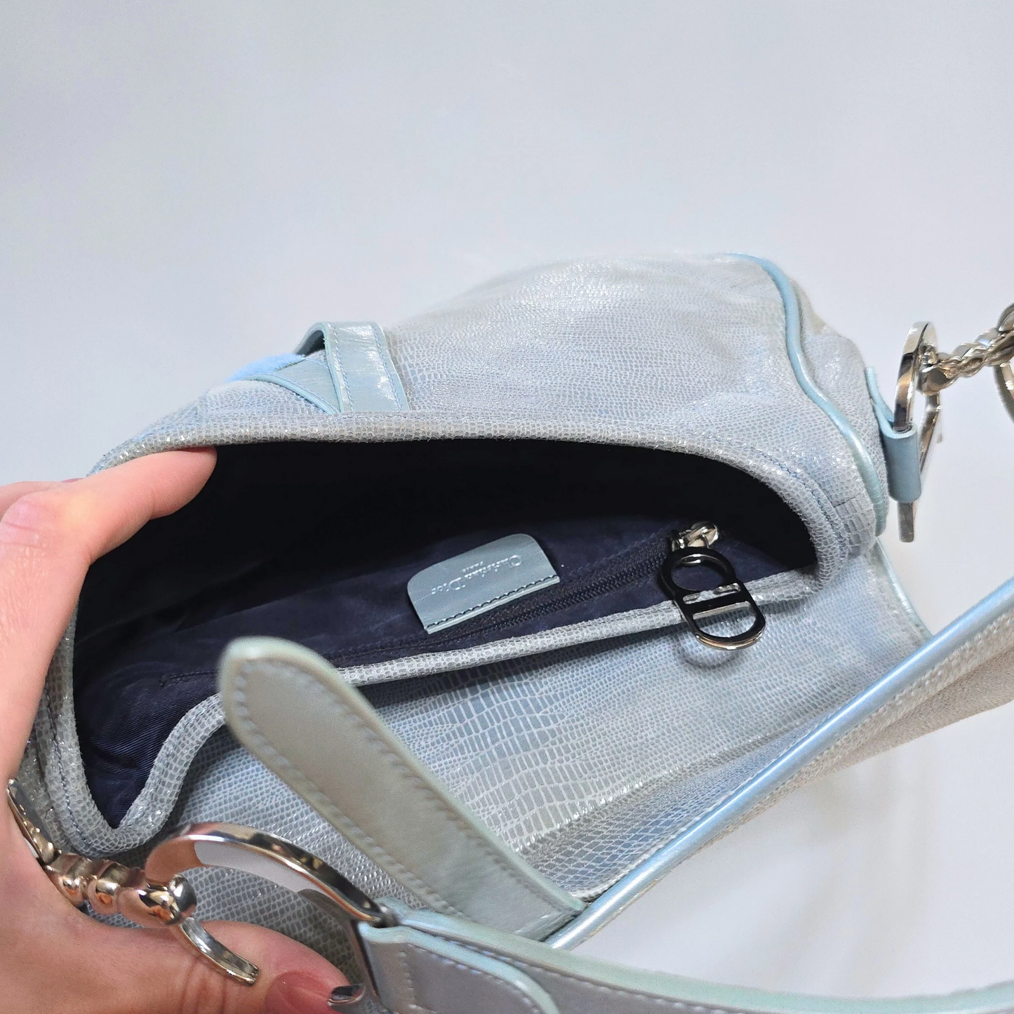 Dior Lizard Print Embossed Saddle Bag
