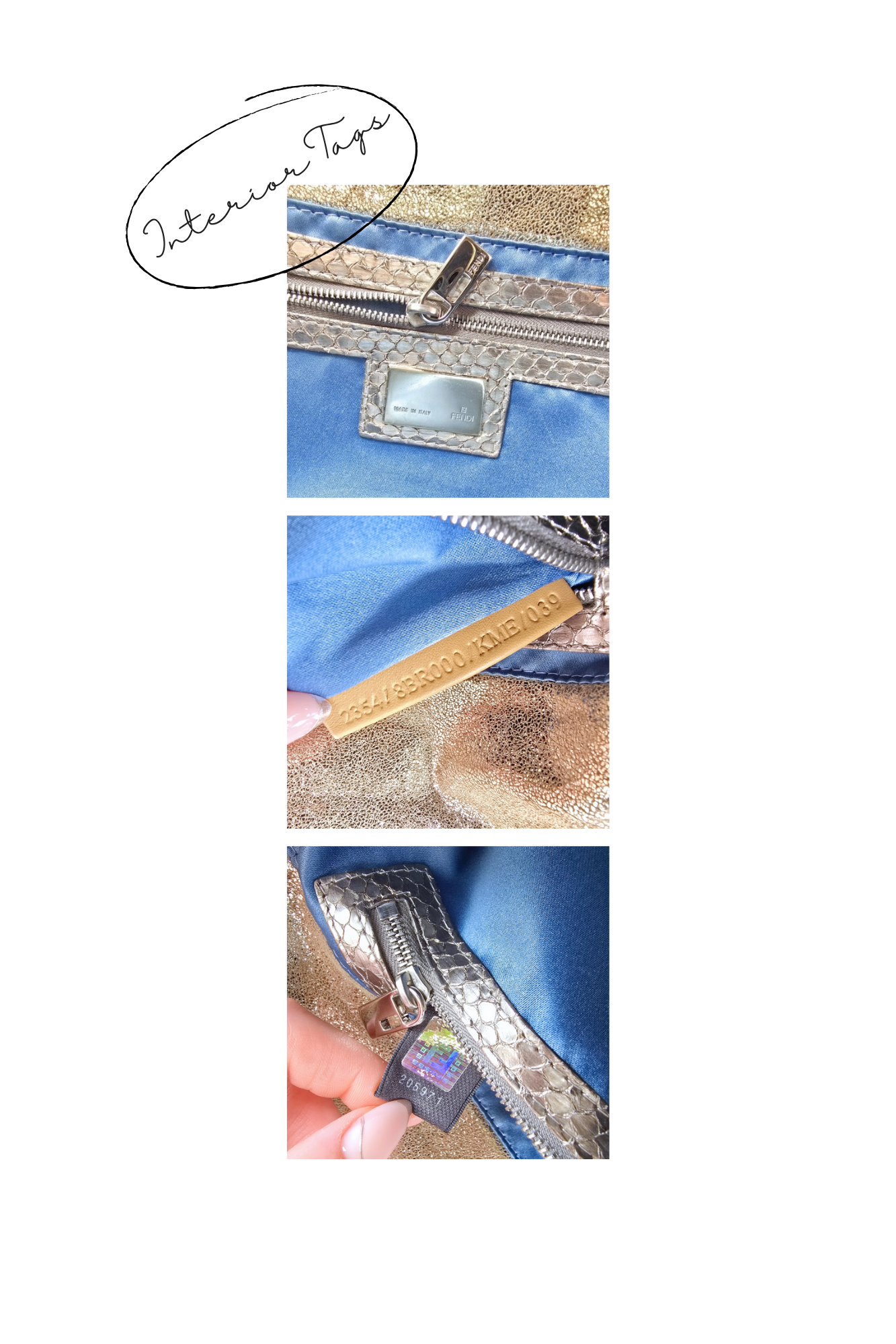 Fendi Baguette Metallic Suede Python Leather
