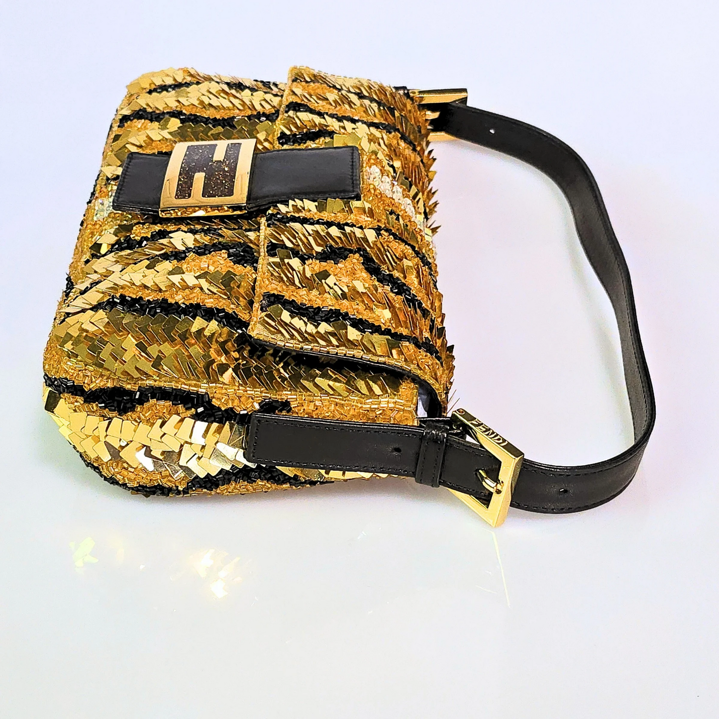 Fendi Baguette Gold Sequined Beaded