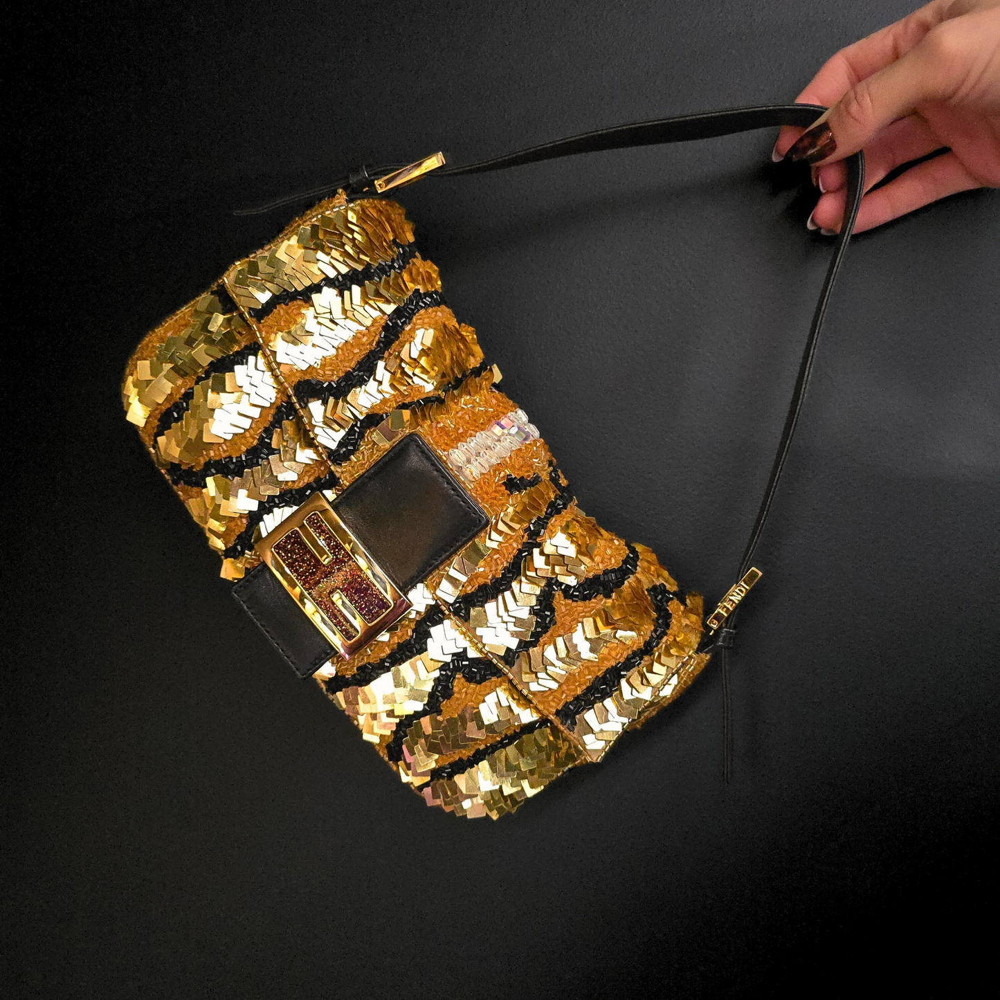 Fendi Baguette Gold Sequined Beaded