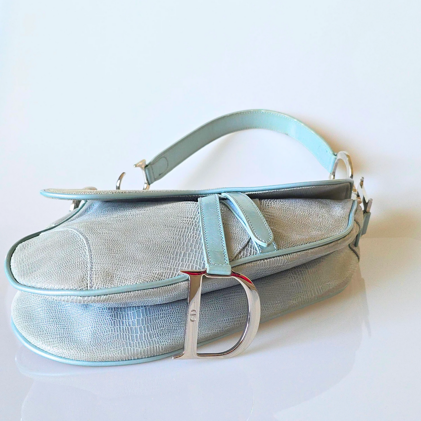 Dior Lizard Print Embossed Saddle Bag