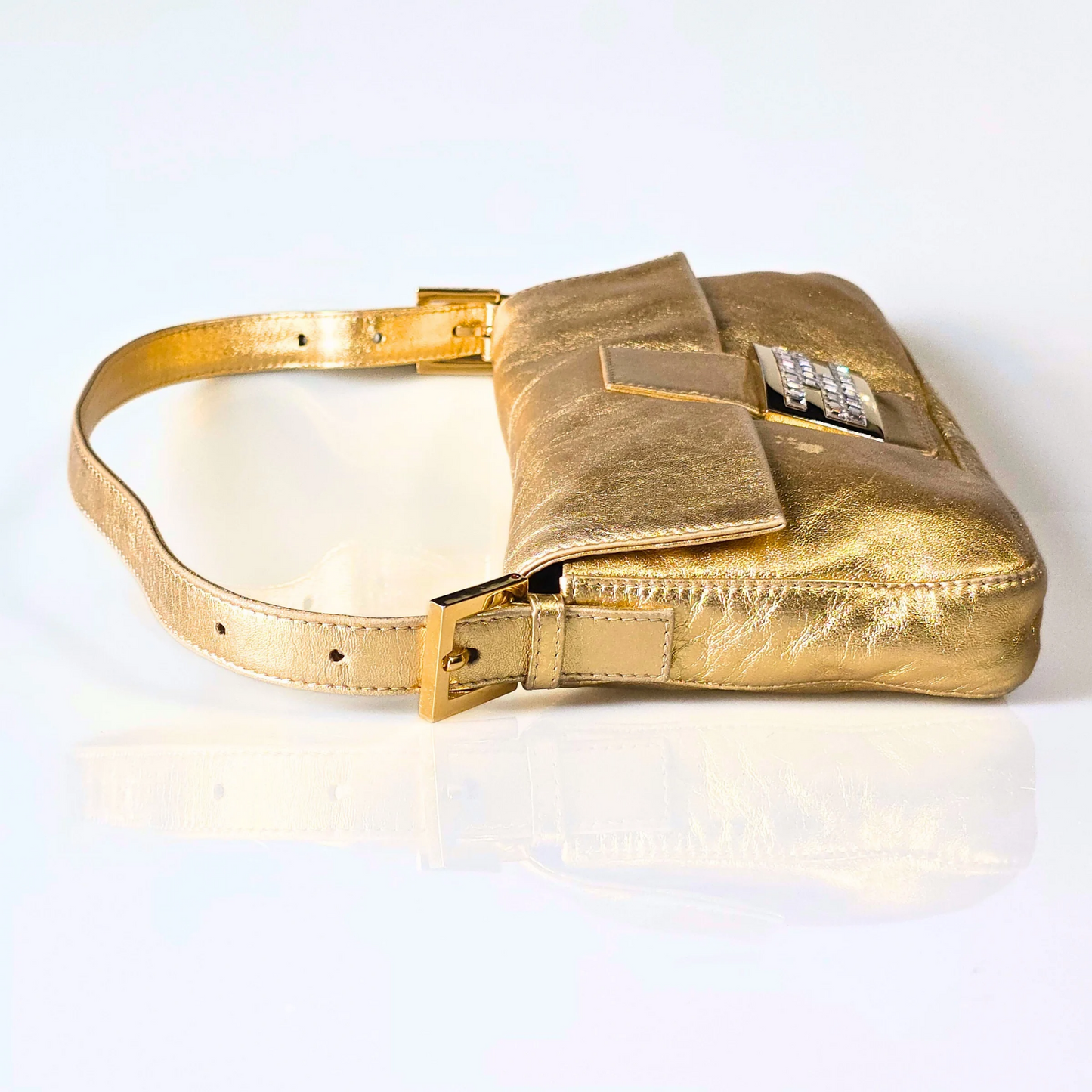 Fendi Baguette Metallic Gold with Crystal Detail