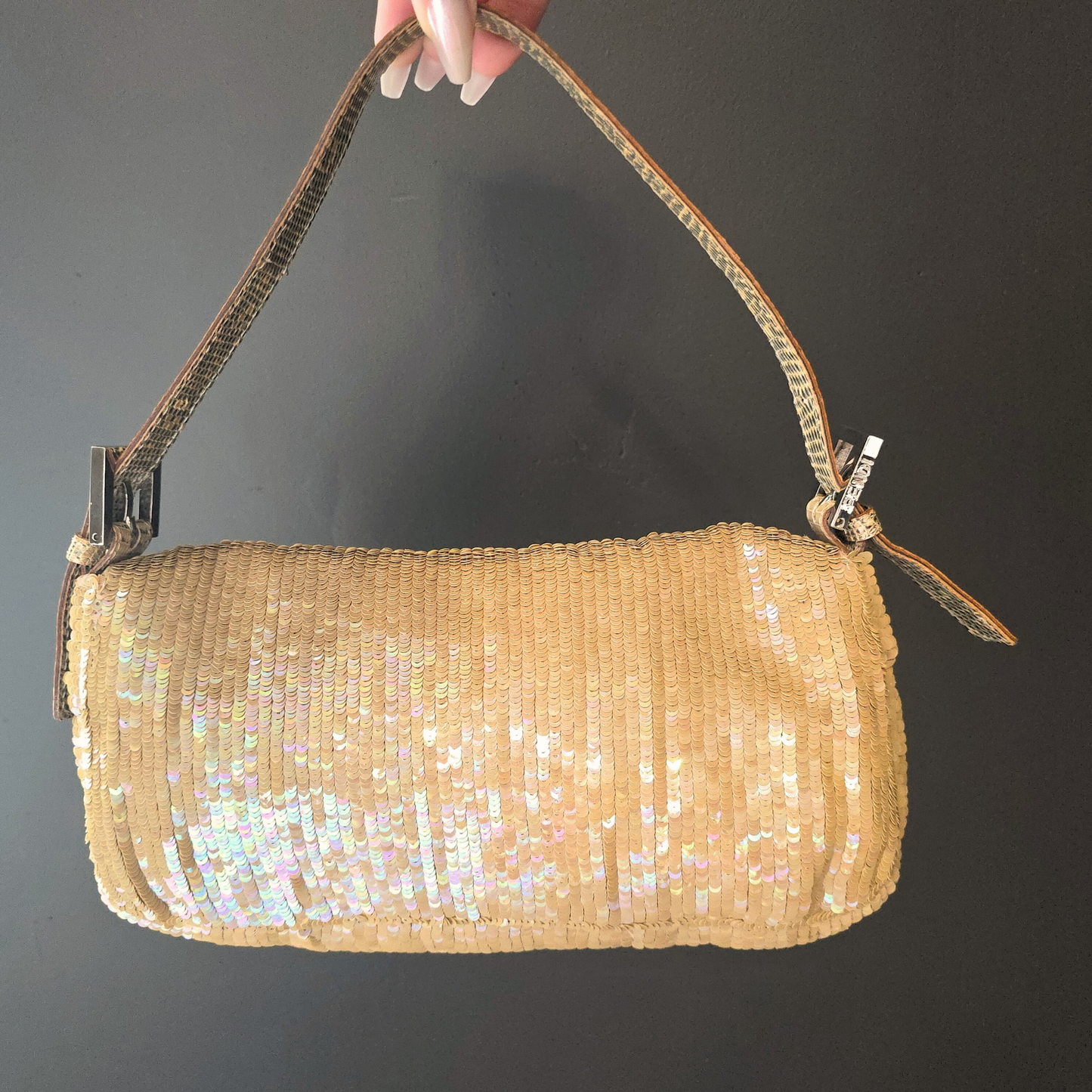Fendi Baguette Nude Iridescent Sequins