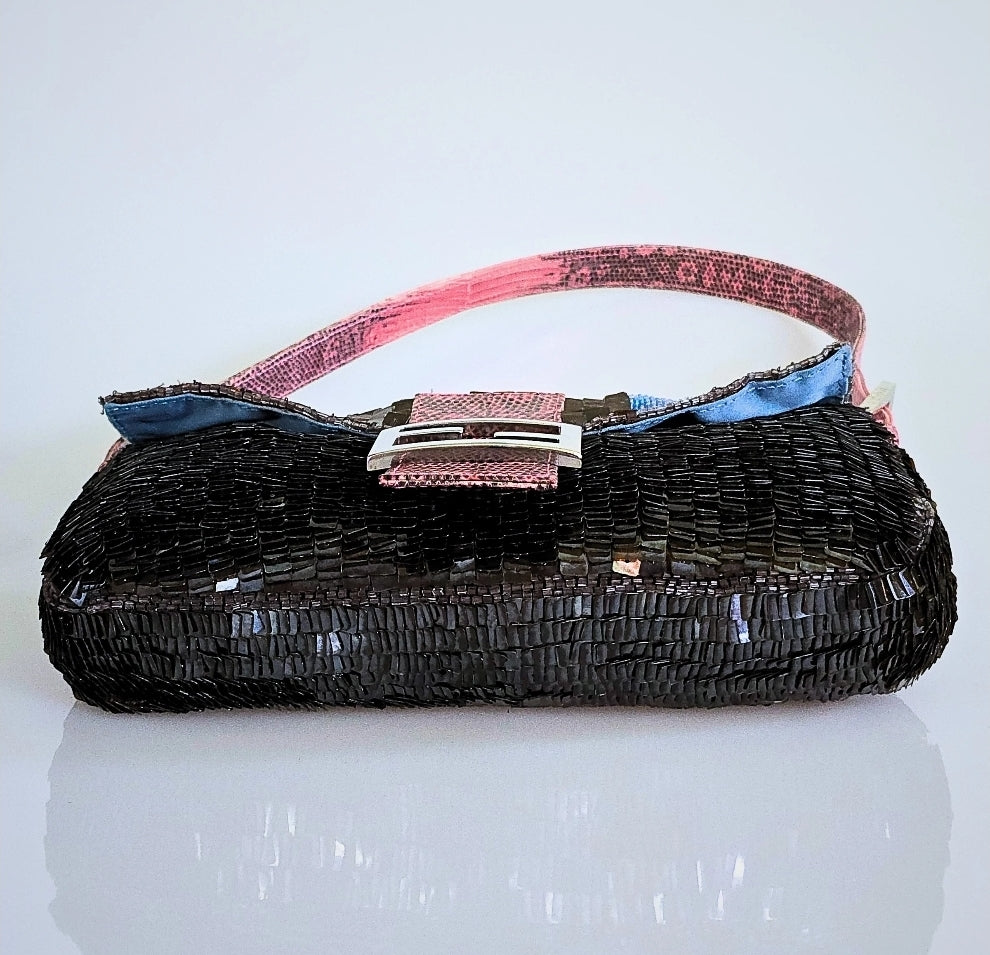 Fendi Baguette Sequins with Beaded Stripe Detailing and Lizard Trim
