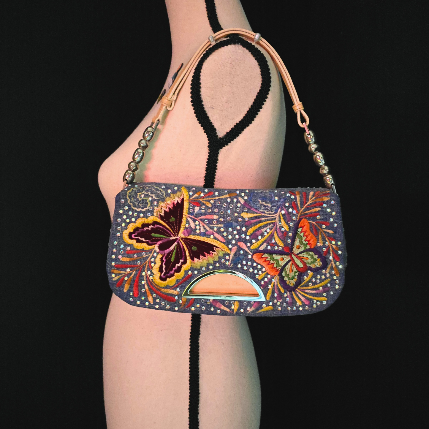 Dior Denim Malice Swarovski Crystal Studded with Metallic Embroidered Butterflies