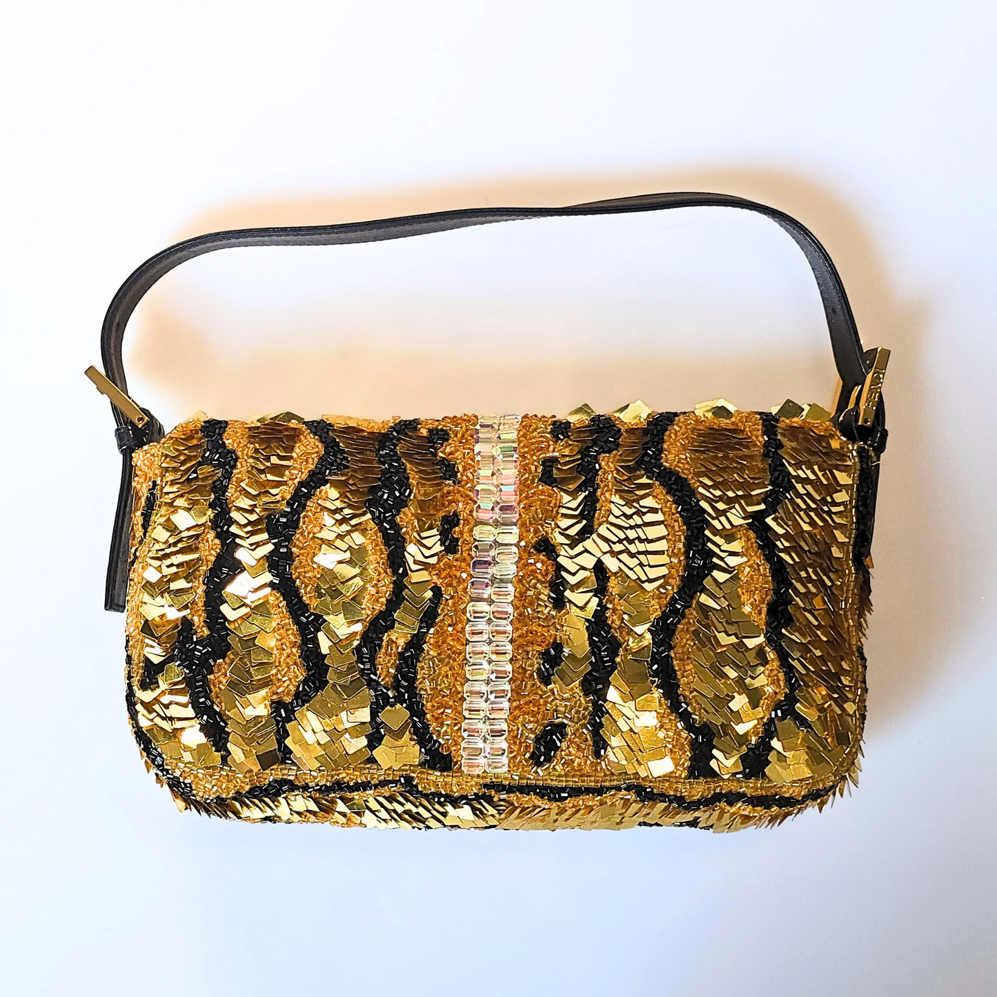 Fendi Baguette Gold Sequined Beaded