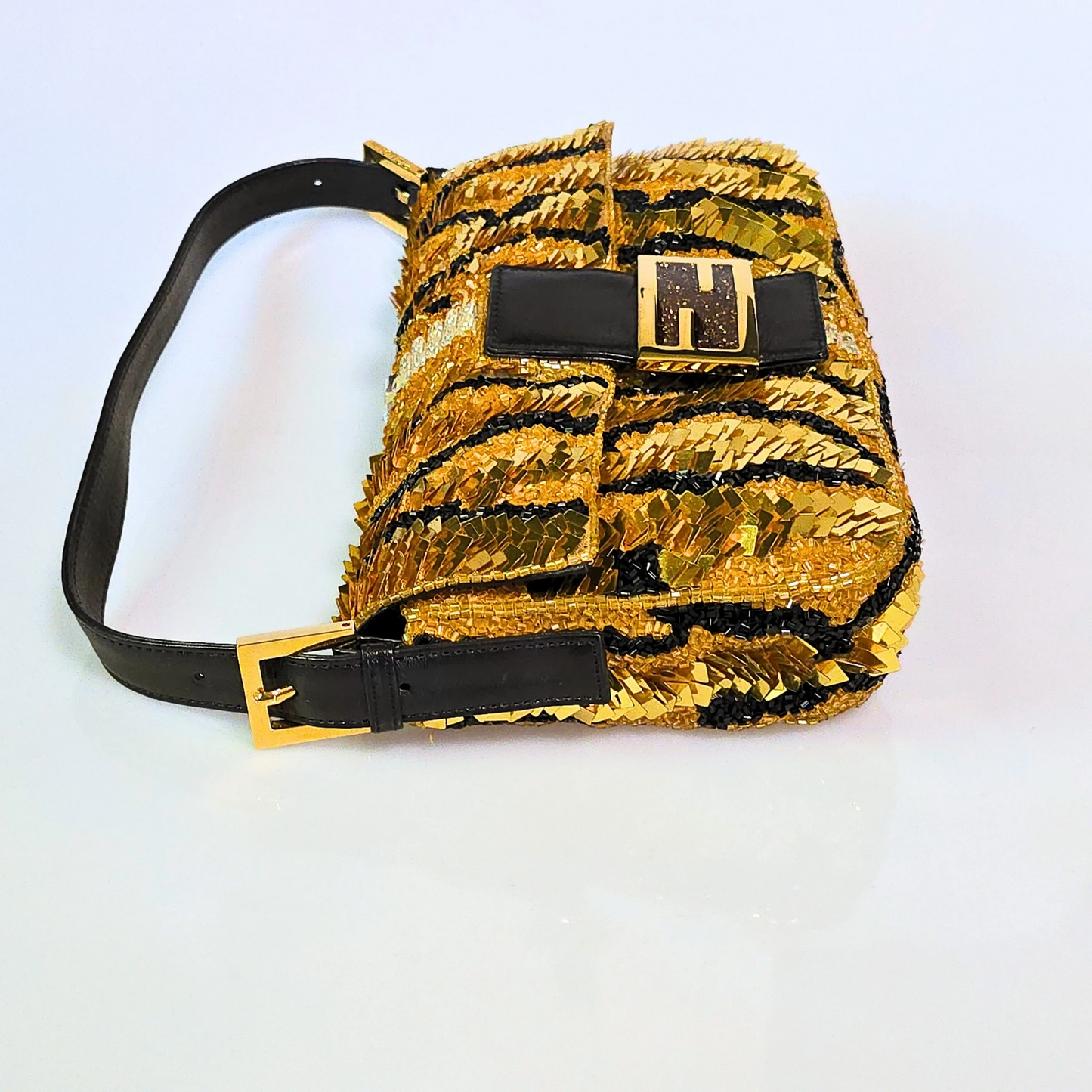 Fendi Baguette Gold Sequined Beaded
