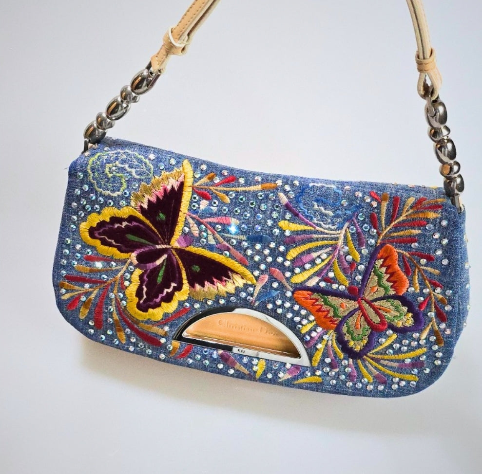 Dior Denim Malice Swarovski Crystal Studded with Metallic Embroidered Butterflies