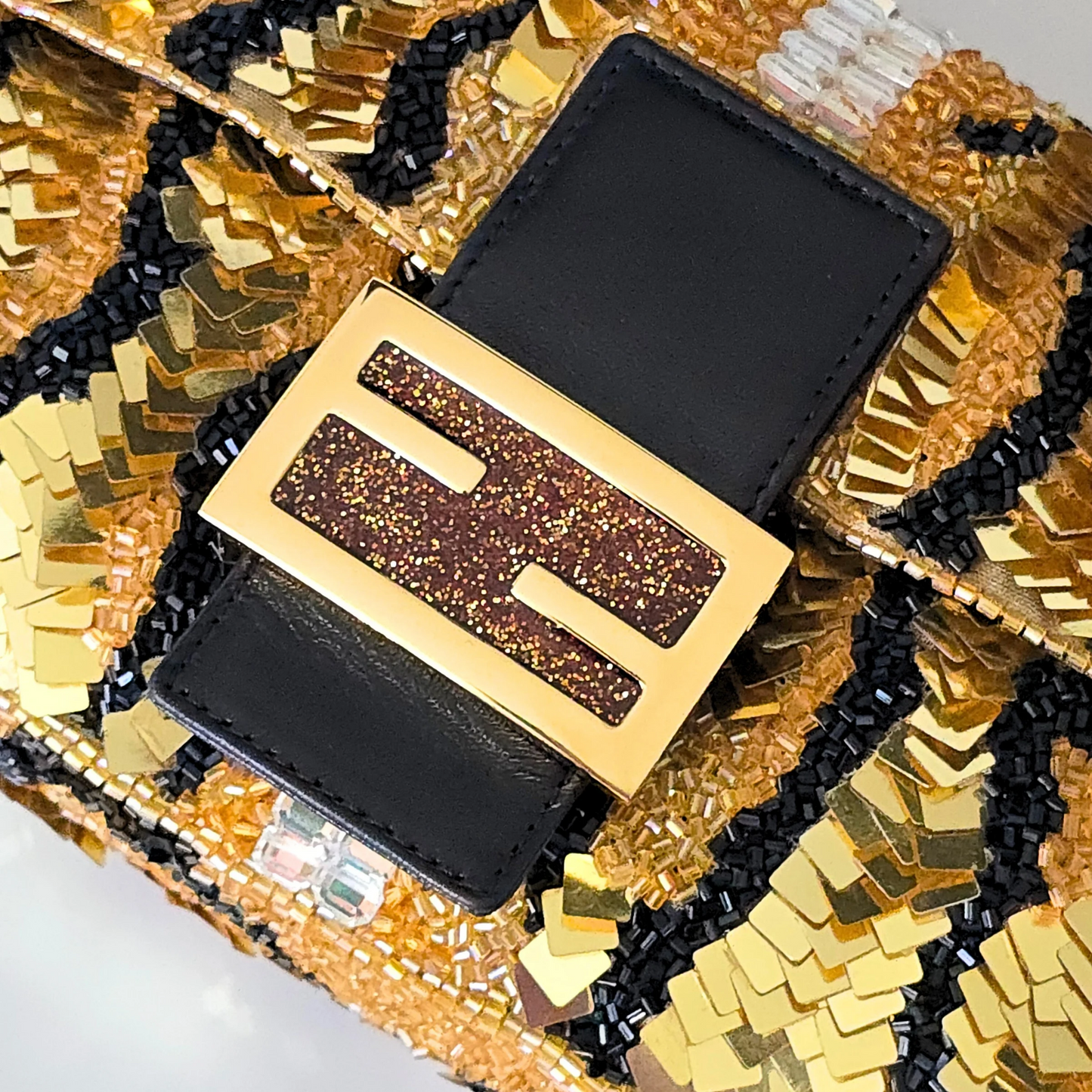 Fendi Baguette Gold Sequined Beaded