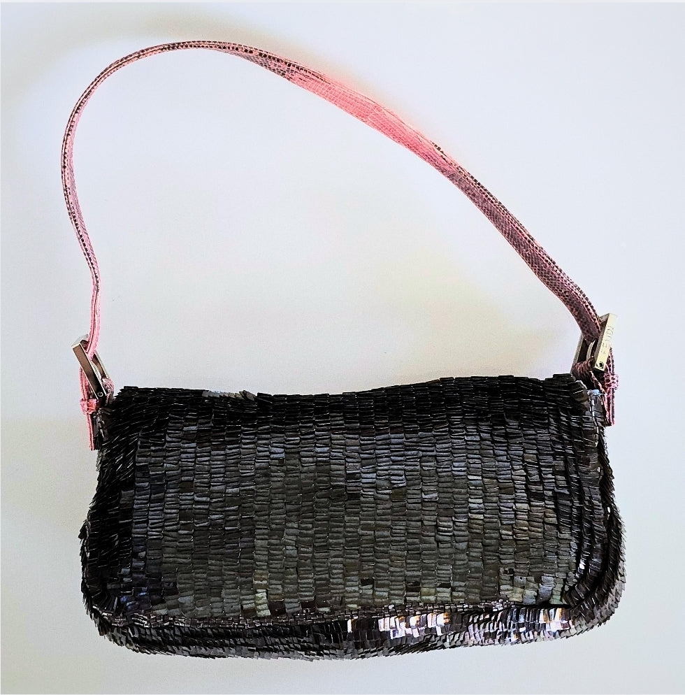 Fendi Baguette Sequins with Beaded Stripe Detailing and Lizard Trim