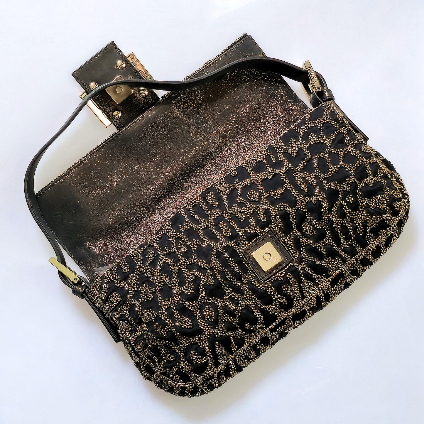 Fendi Baguette Beaded Leopard Print
