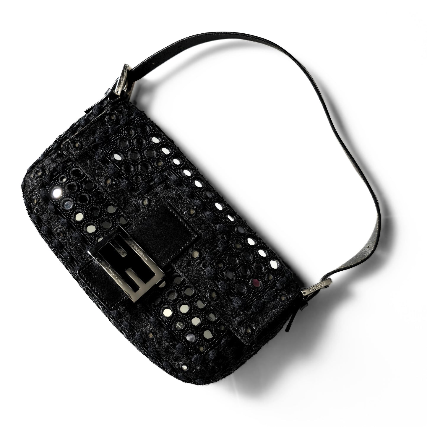 Fendi Baguette Mirror Beaded Embroidery Black