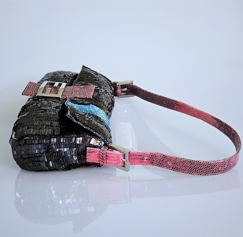 Fendi Baguette Sequins with Beaded Stripe Detailing and Lizard Trim