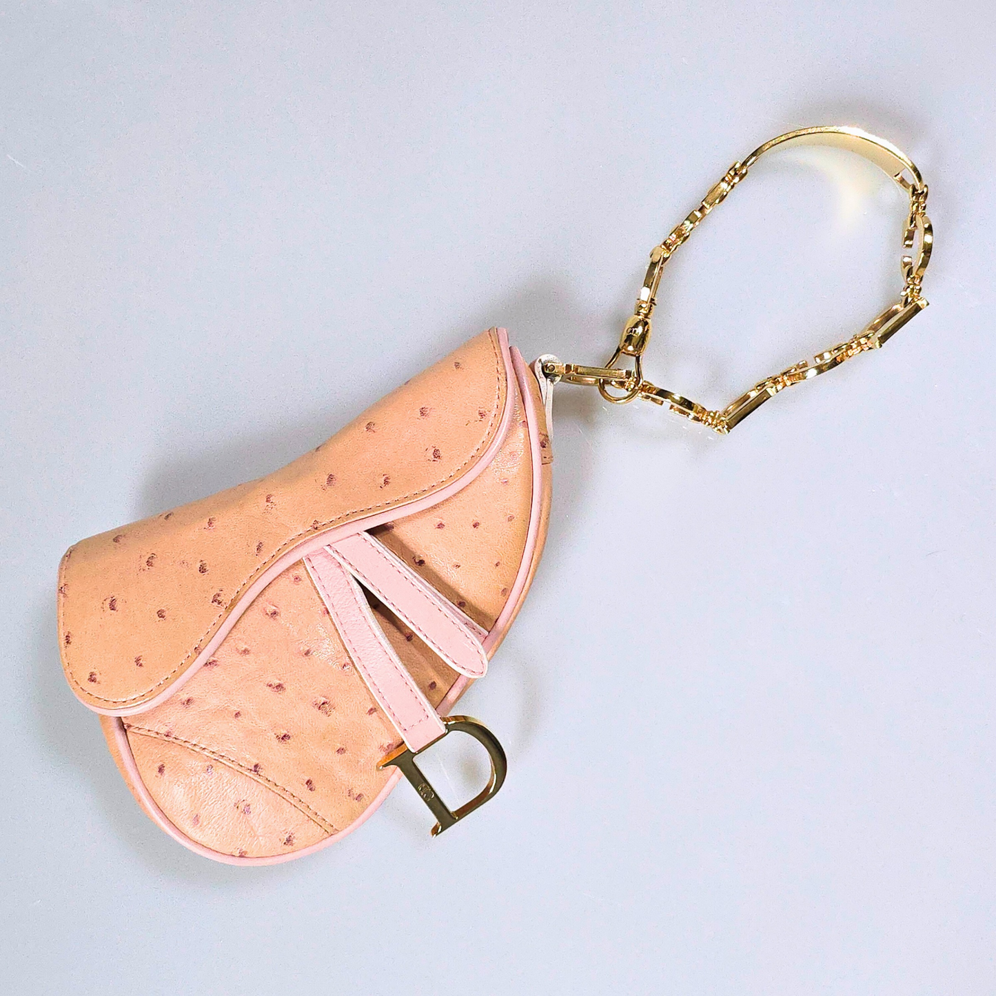 Dior Saddle Bag Mini Wristlet Ostrich Leather