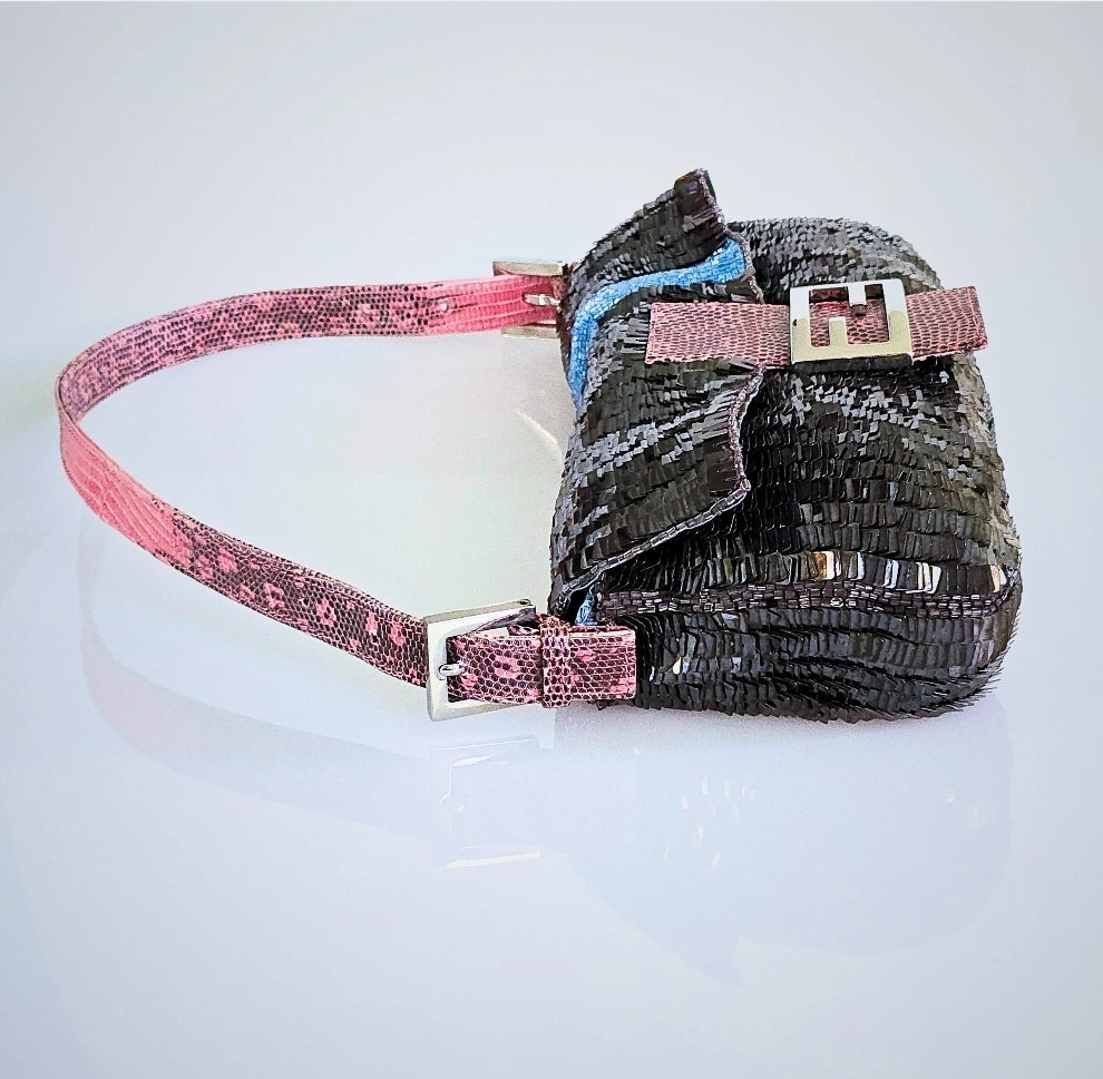 Fendi Baguette Sequins with Beaded Stripe Detailing and Lizard Trim