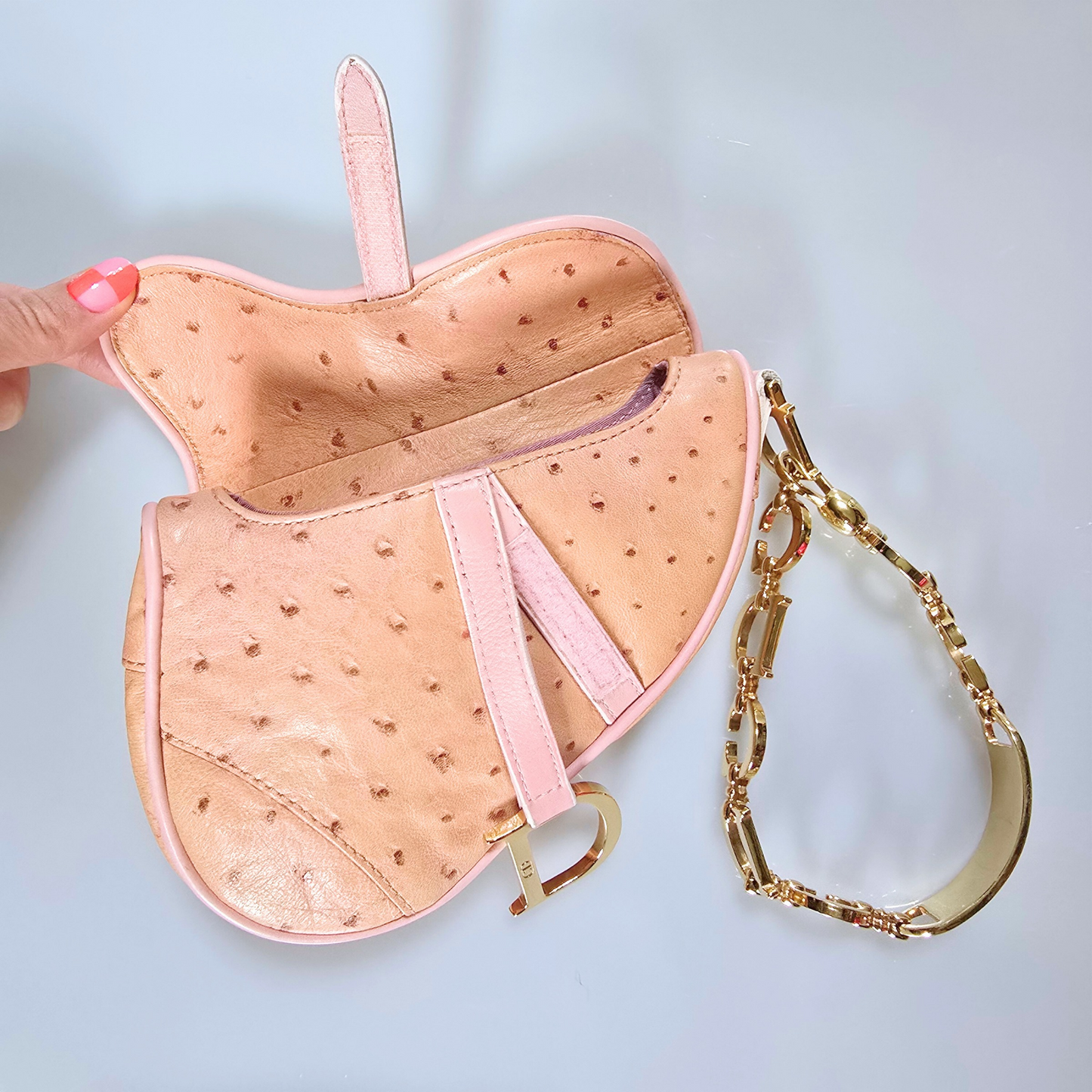 Dior Saddle Bag Mini Wristlet Ostrich Leather