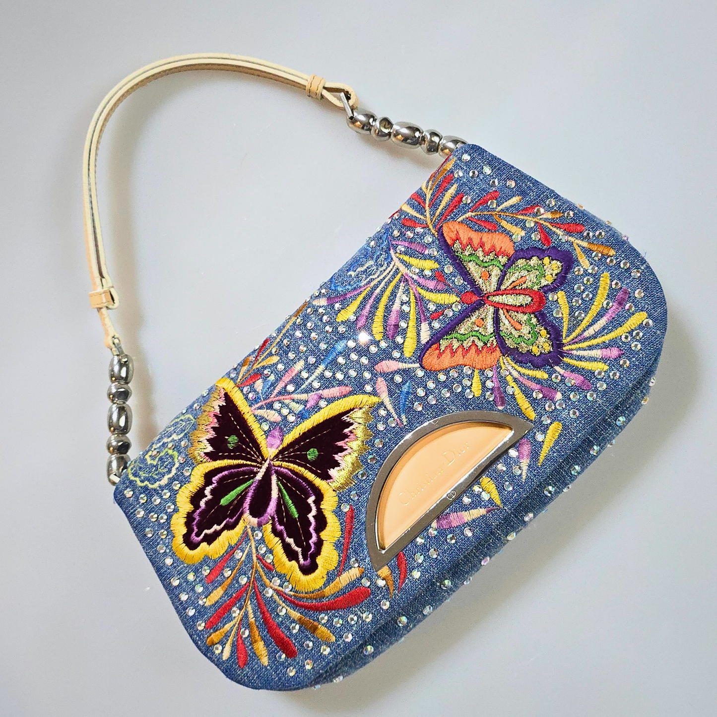 Dior Denim Malice Swarovski Crystal Studded with Metallic Embroidered Butterflies