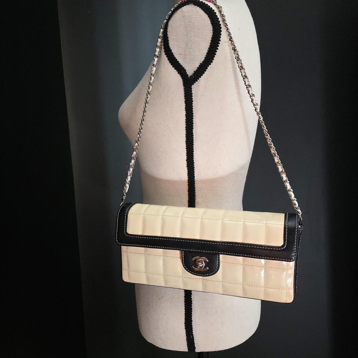 Chanel East West Chocolate Bar Shoulder Bag Two-Toned
