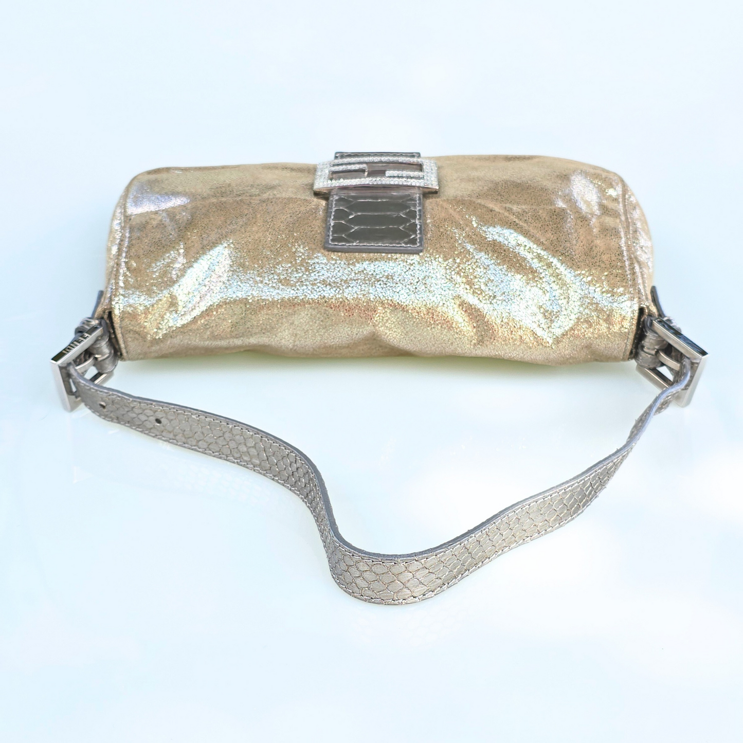 Fendi Baguette Metallic Suede Python Leather