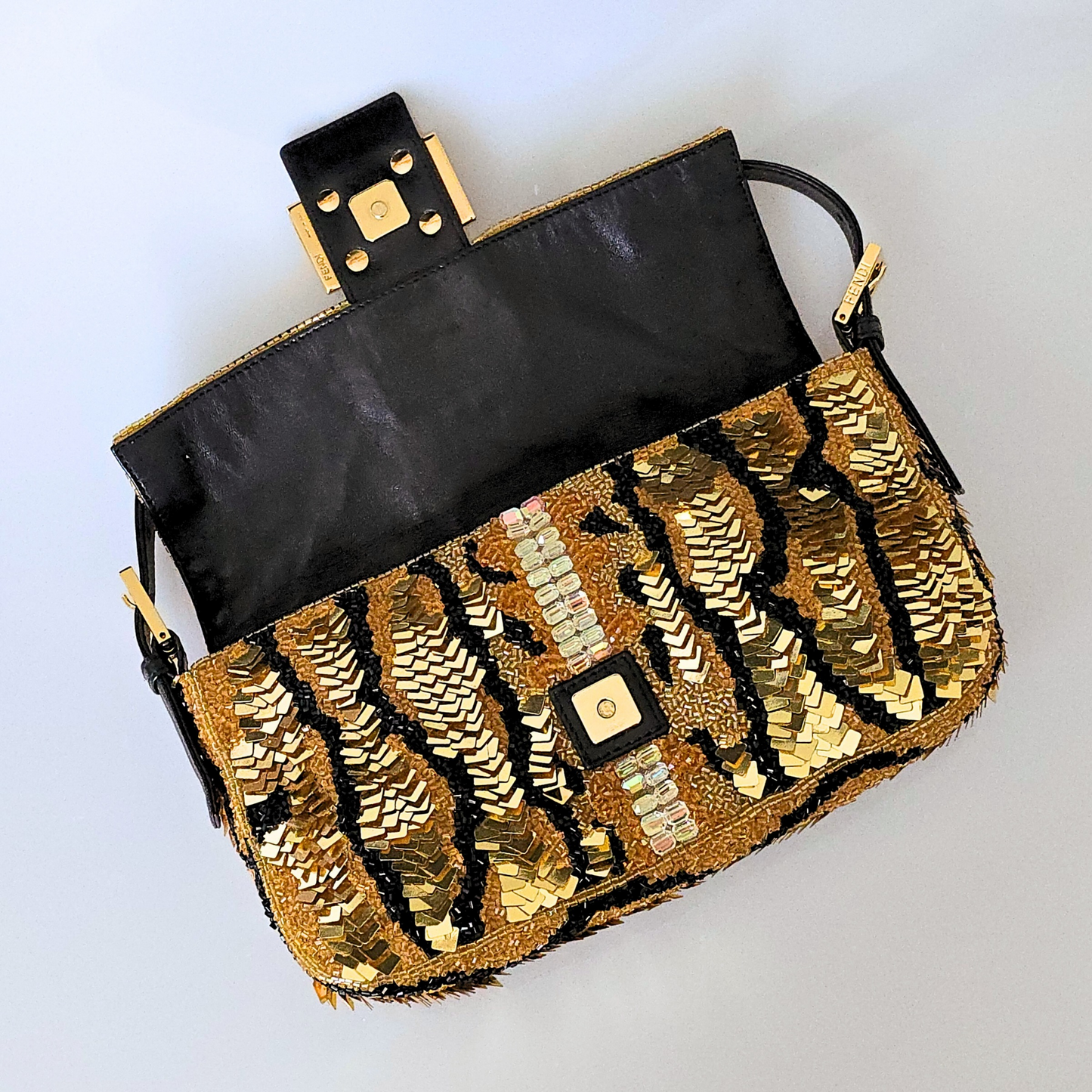 Fendi Baguette Gold Sequined Beaded