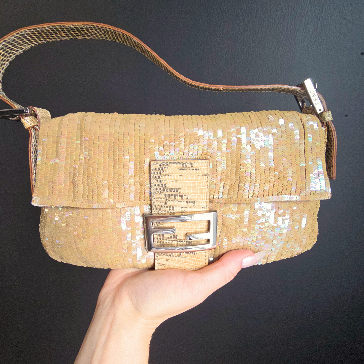 Fendi Baguette Nude Iridescent Sequins