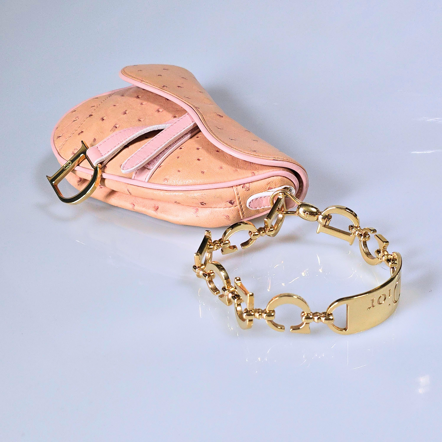 Dior Saddle Bag Mini Wristlet Ostrich Leather