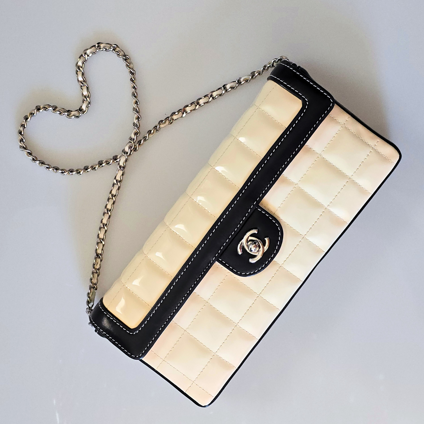 Chanel East West Chocolate Bar Shoulder Bag Two-Toned