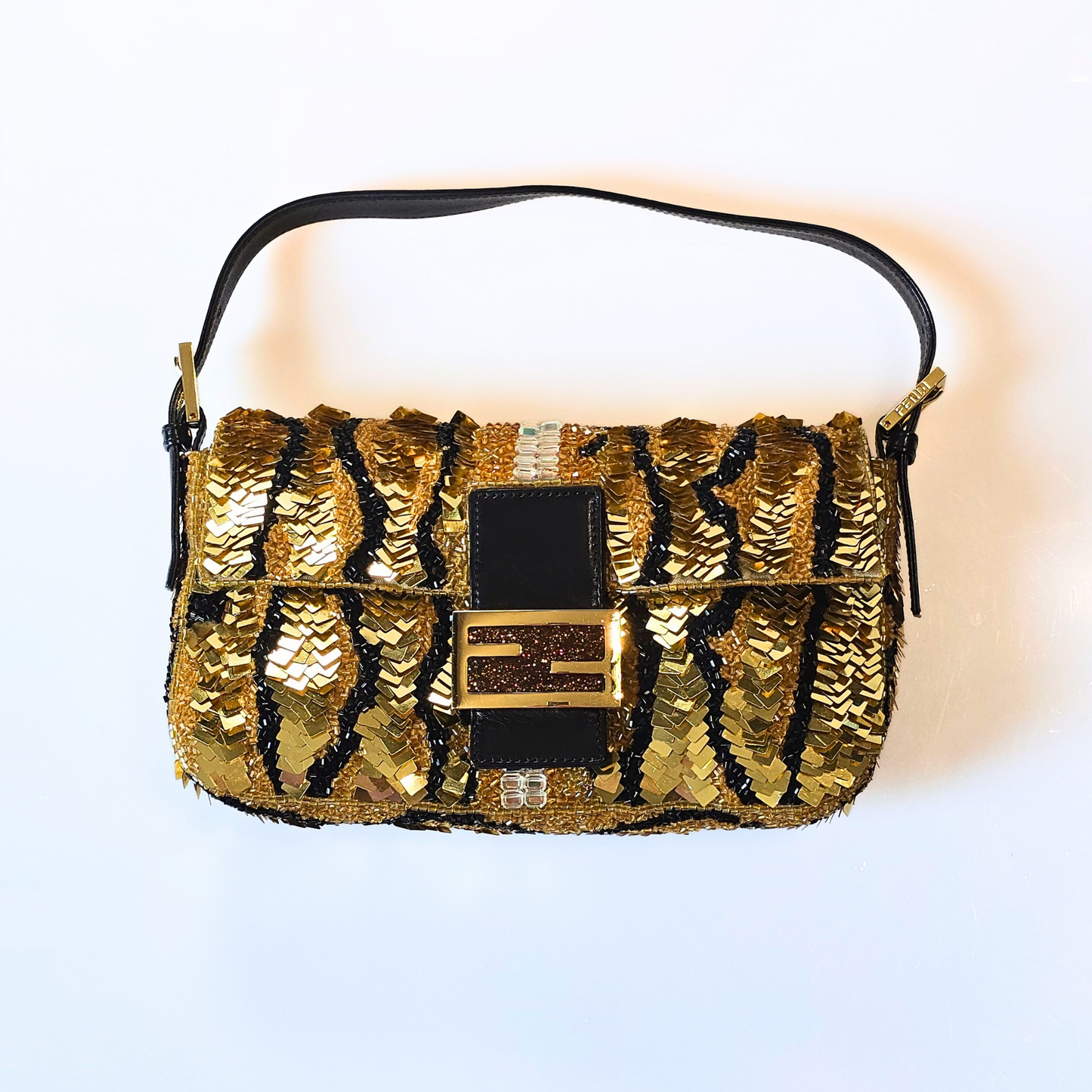 Fendi Baguette Gold Sequined Beaded