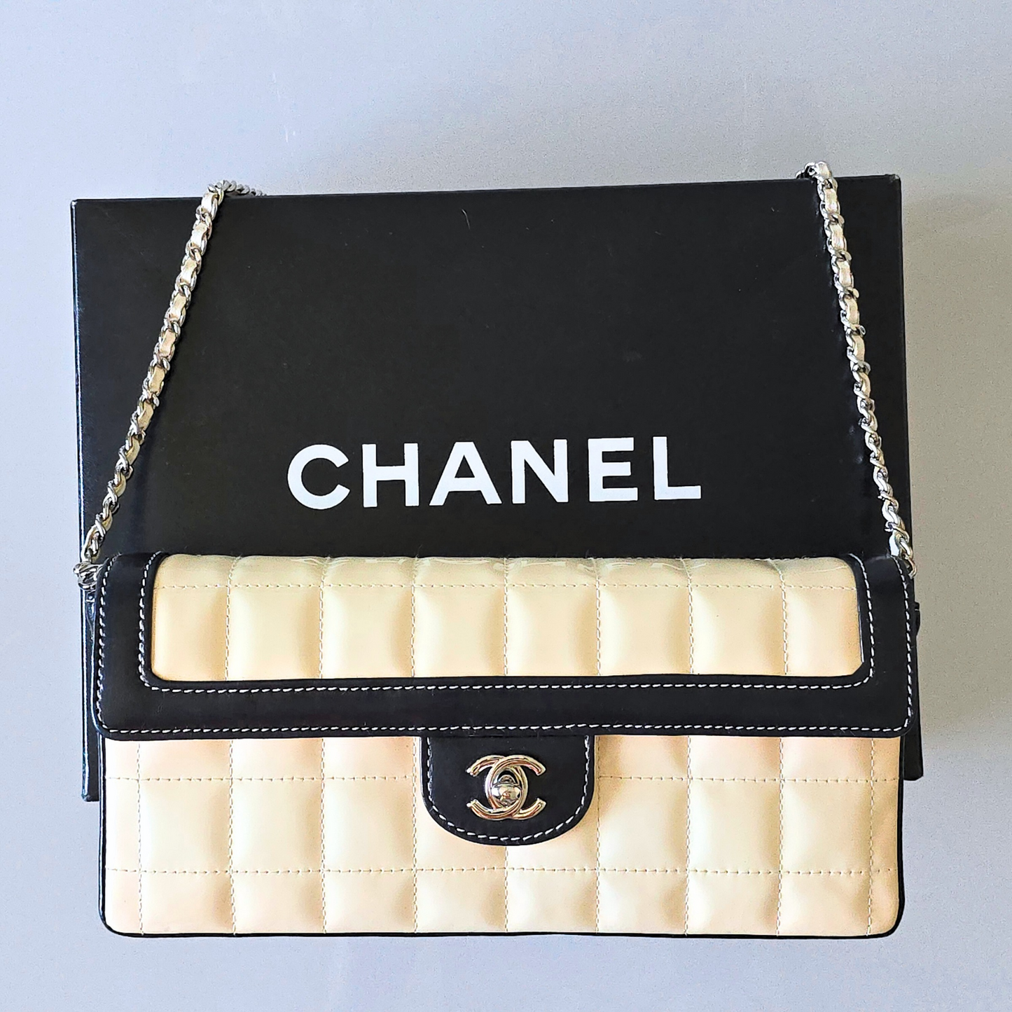 Chanel East West Chocolate Bar Shoulder Bag Two-Toned