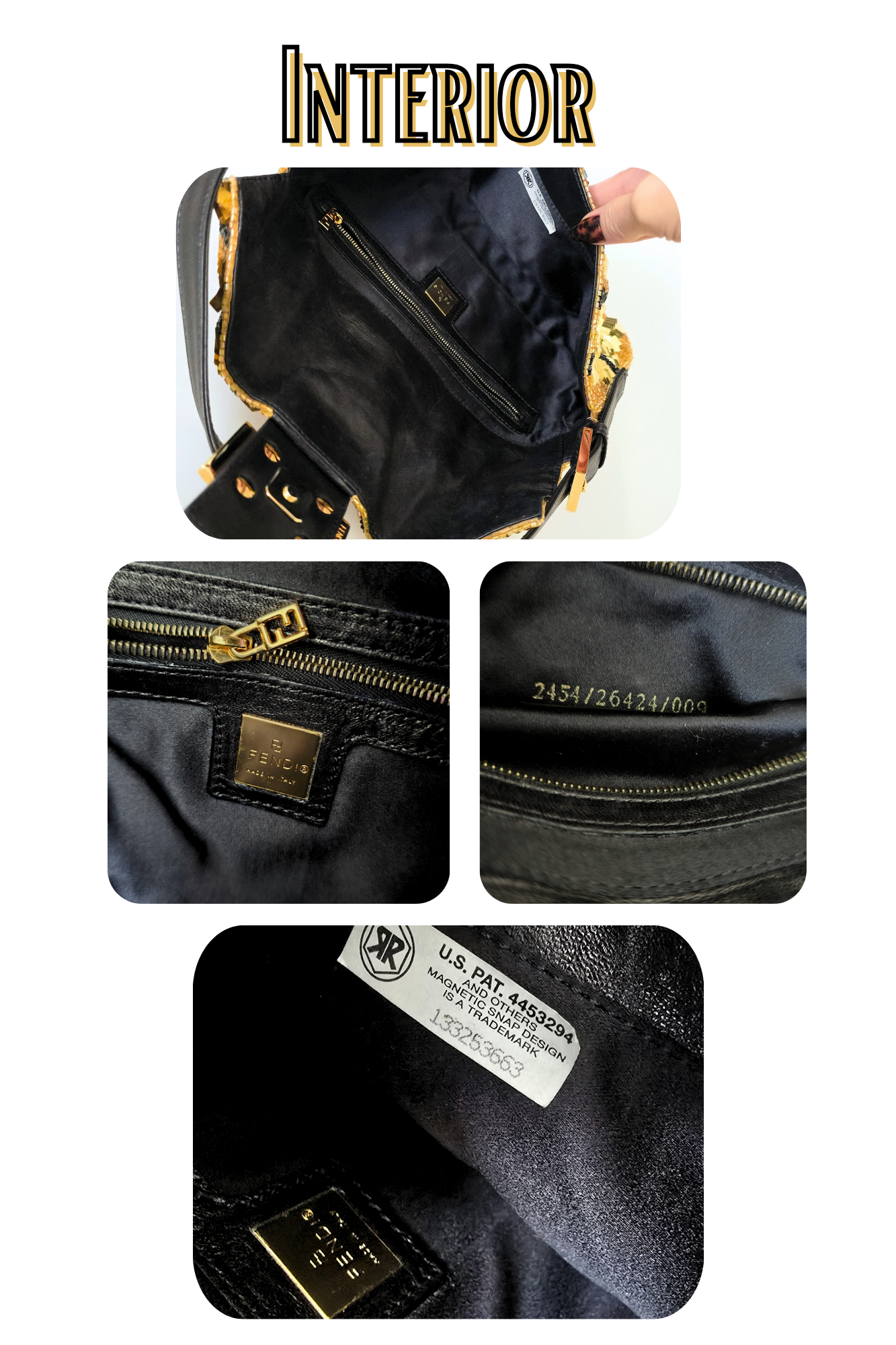 Fendi Baguette Gold Sequined Beaded