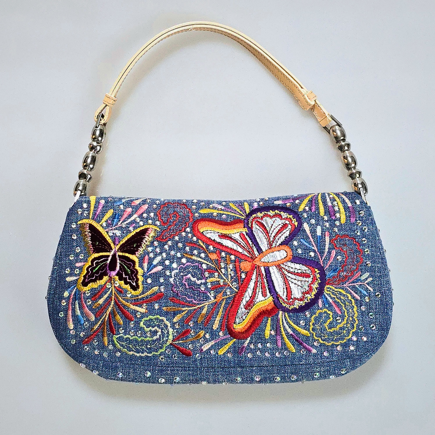 Dior Denim Malice Swarovski Crystal Studded with Metallic Embroidered Butterflies