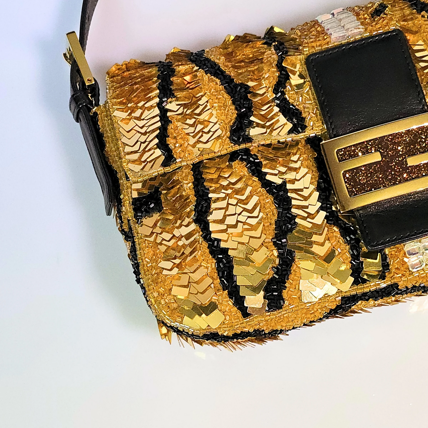 Fendi Baguette Gold Sequined Beaded