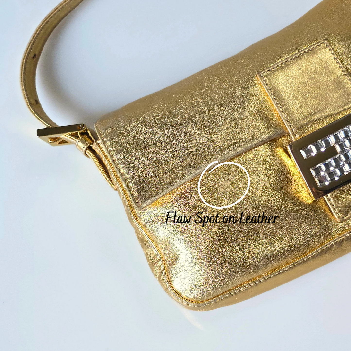 Fendi Baguette Metallic Gold with Crystal Detail