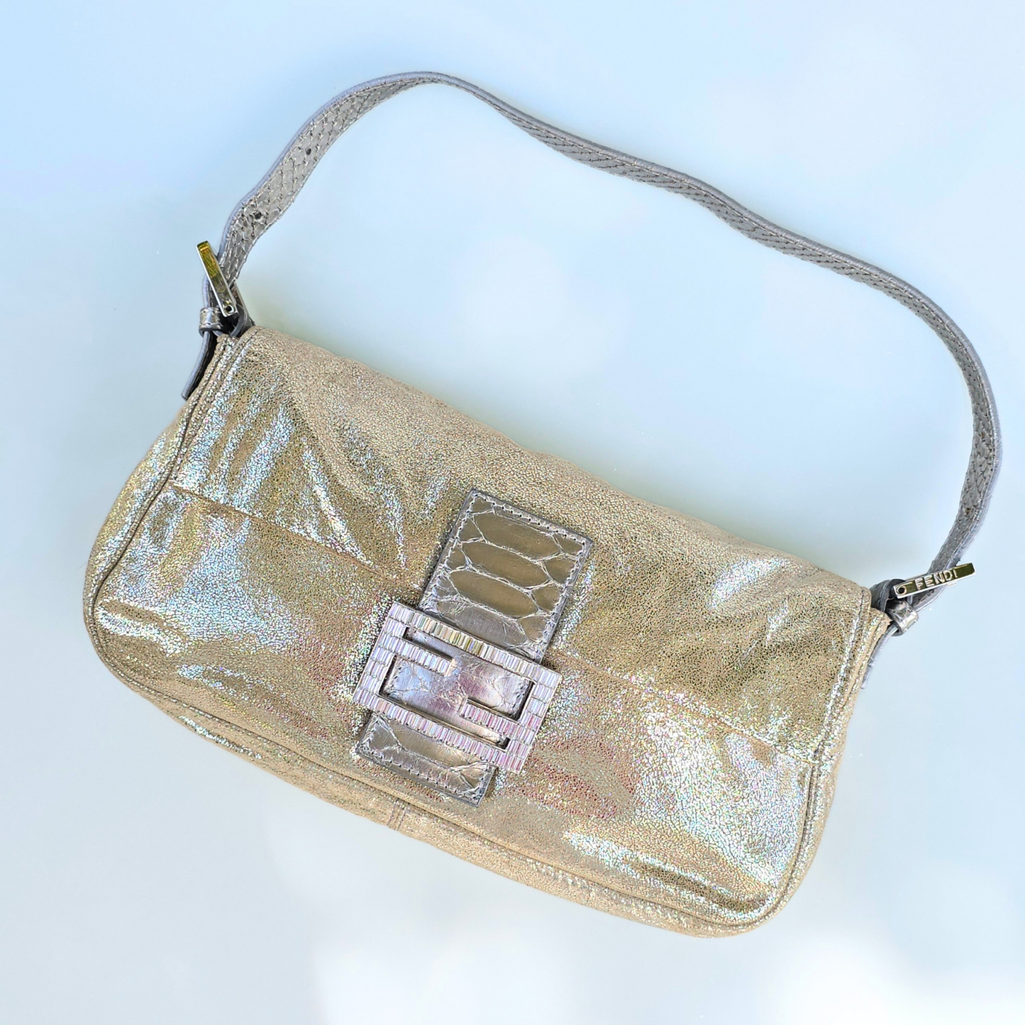 Fendi Baguette Metallic Suede Python Leather