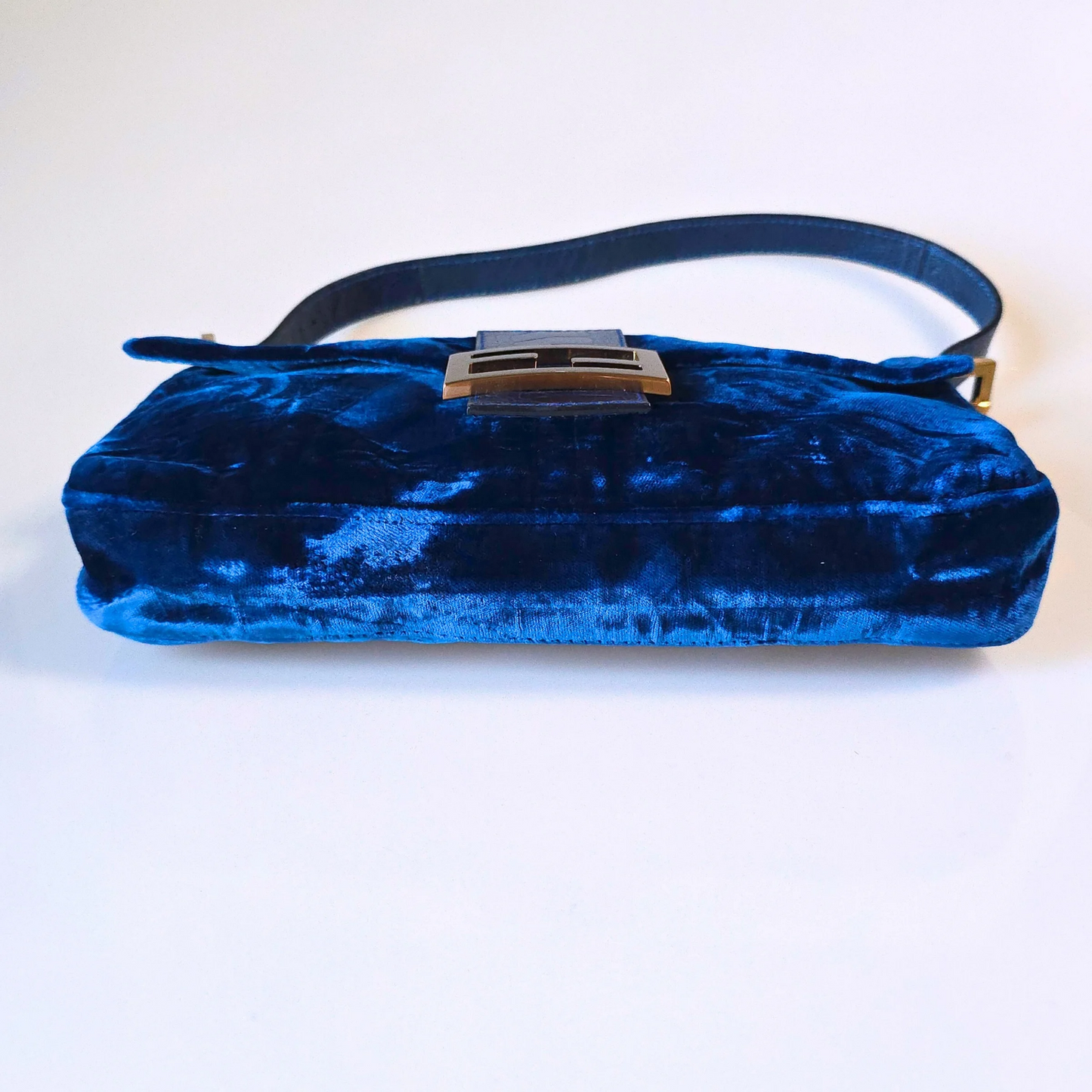 Fendi Baguette Crushed Velvet Royal Blue Crocodile Trim