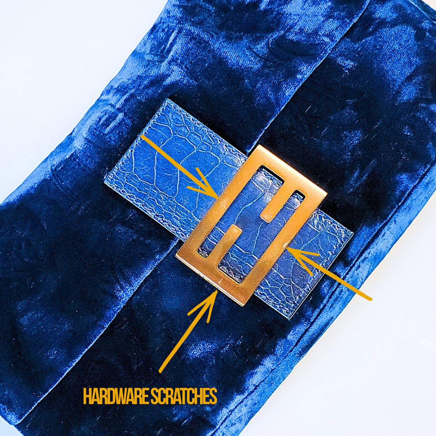 Fendi Baguette Crushed Velvet Royal Blue Crocodile Trim