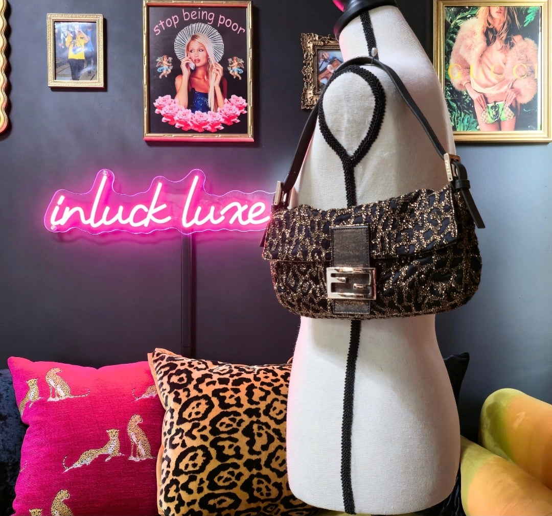 Fendi Baguette Beaded Leopard Print