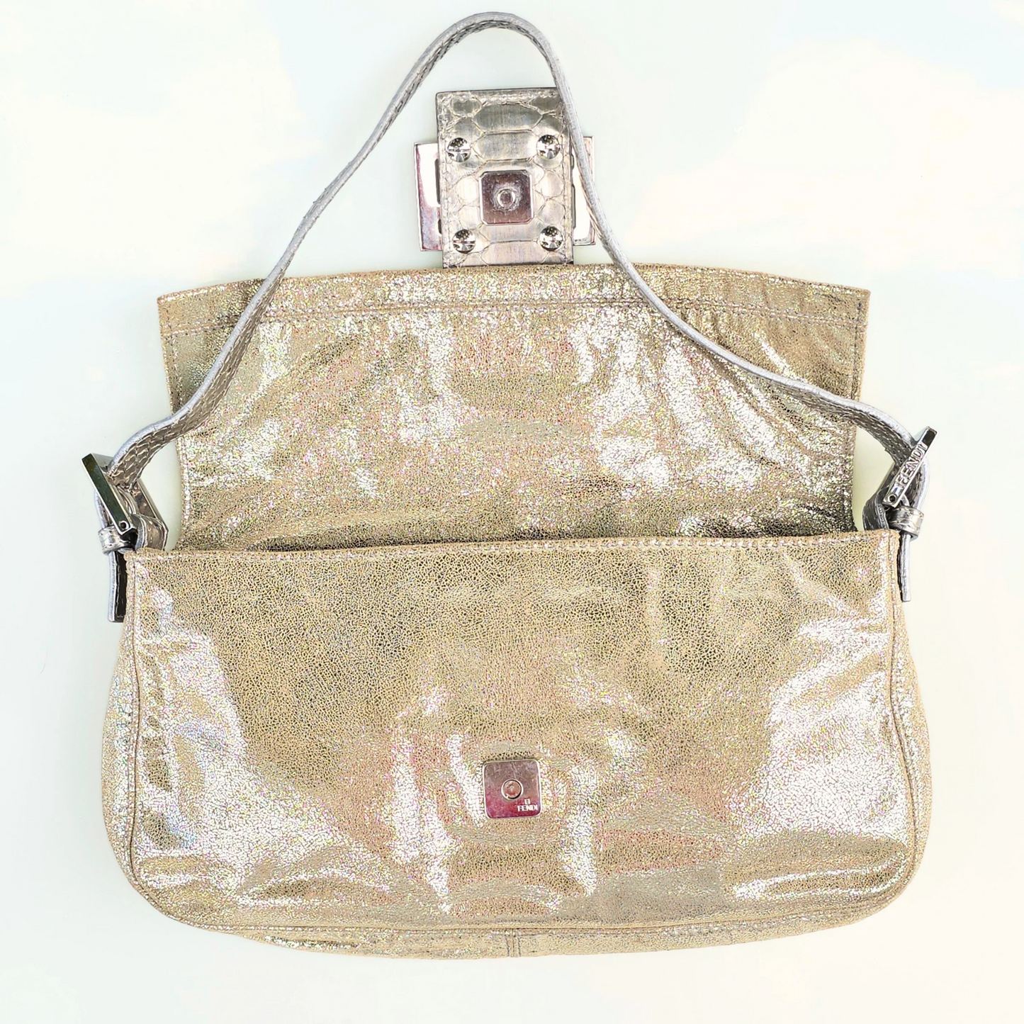 Fendi Baguette Metallic Suede Python Leather