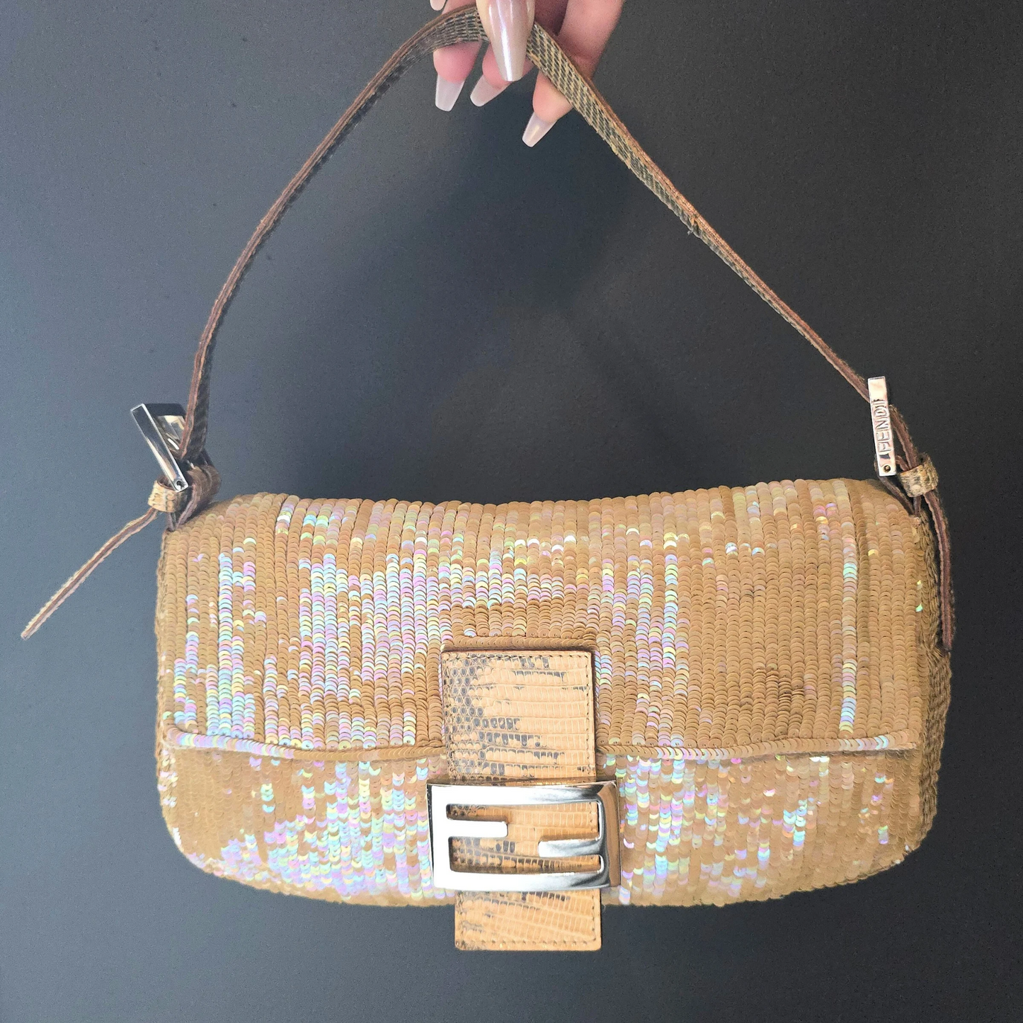 Fendi Baguette Nude Iridescent Sequins