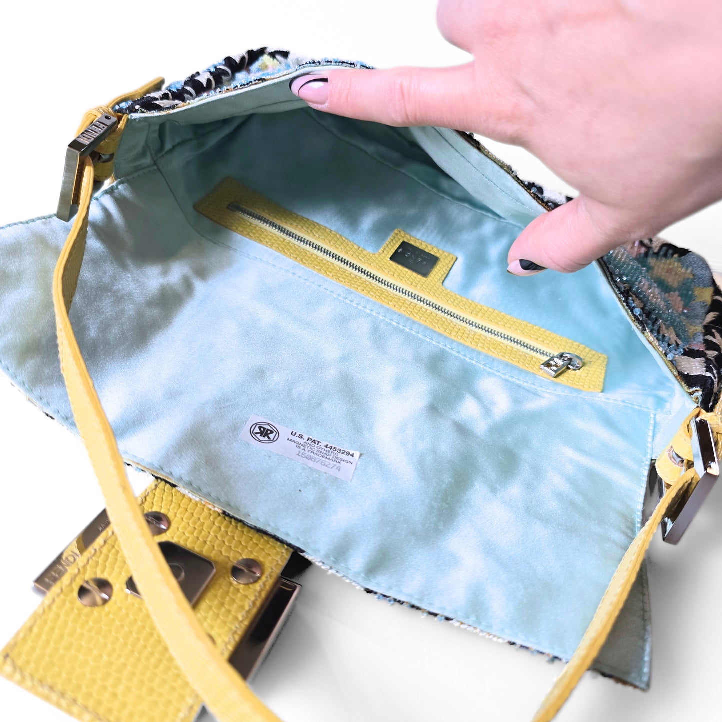 Fendi Baguette Baby Blue Beaded Abstract Embroidery