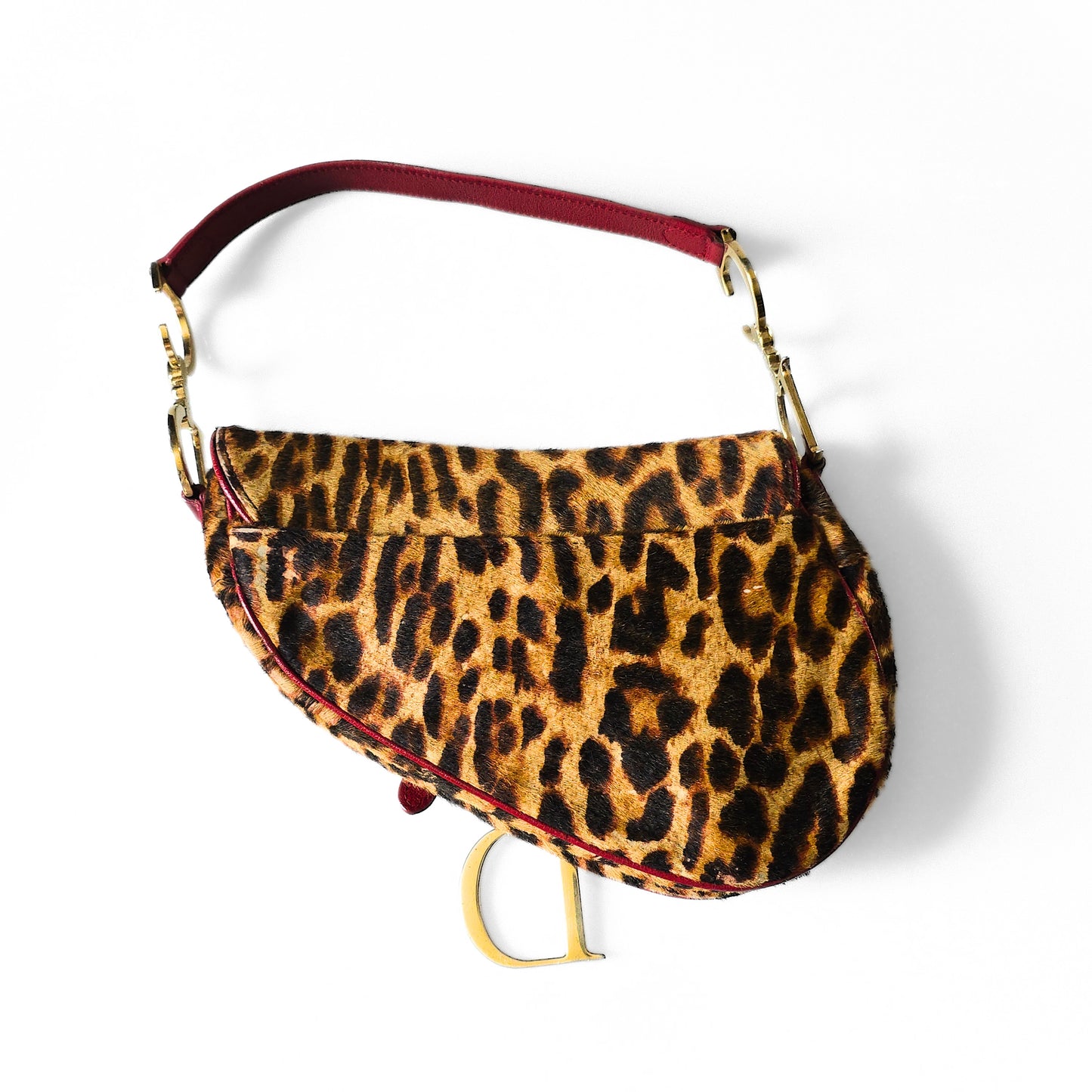 Dior Saddle Bag Leopard Pony-Hair Red Leather Detail