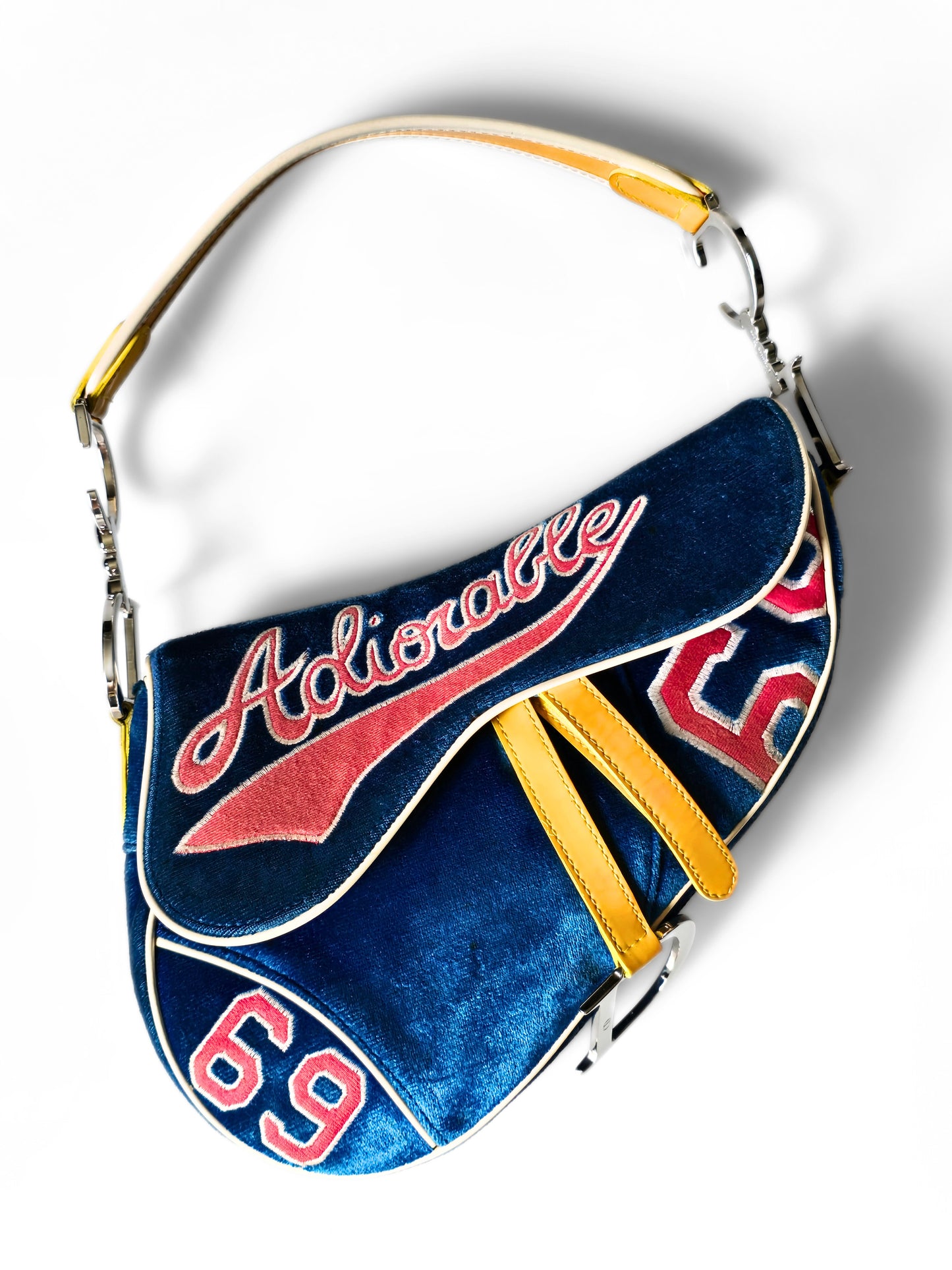Dior Limited Edition 2003 Adiorable 69 Blue Velvet Saddle Bag