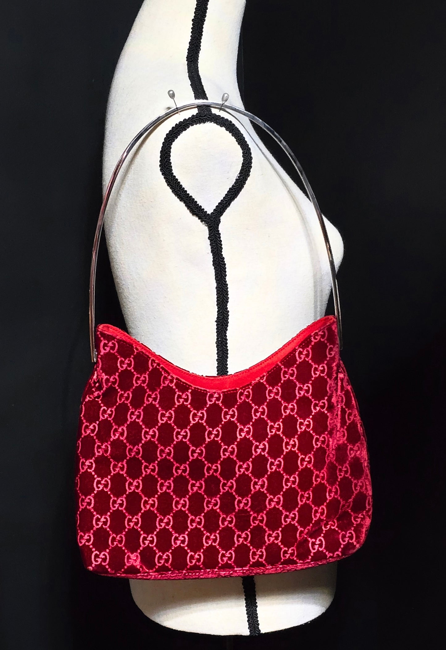 Gucci by Tom Ford 1997 Red Velvet GG Monogram Chrome Handle ASO "The Nanny"