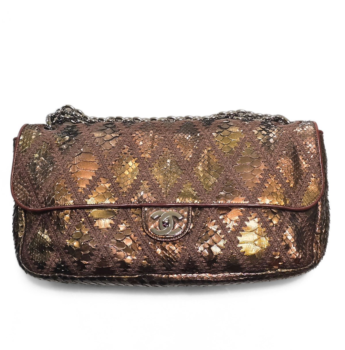 Chanel Single Flap Soft Crochet Bronze Metallic Python