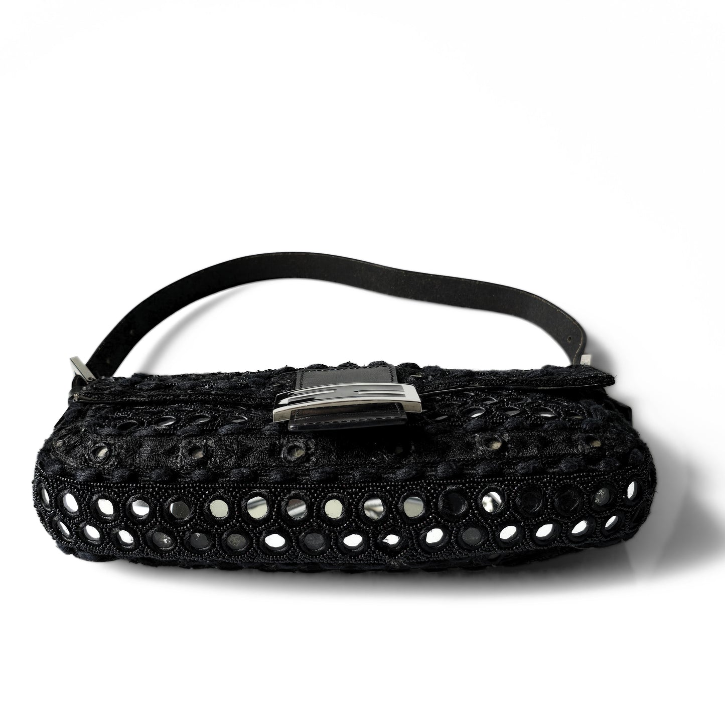 Fendi Baguette Mirror Beaded Embroidery Black