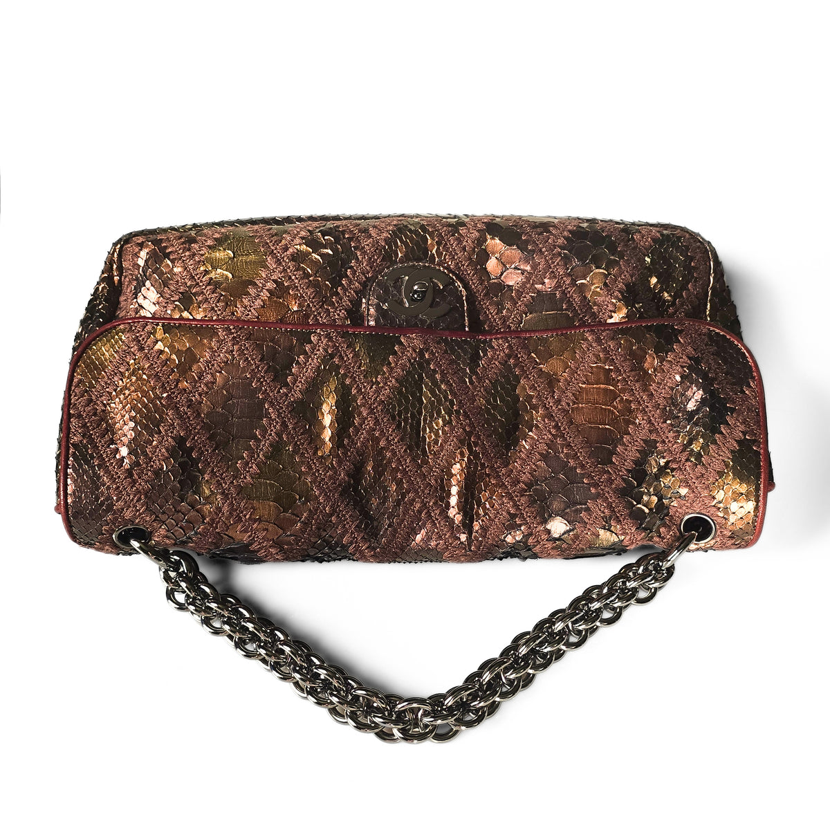 Chanel Single Flap Soft Crochet Bronze Metallic Python